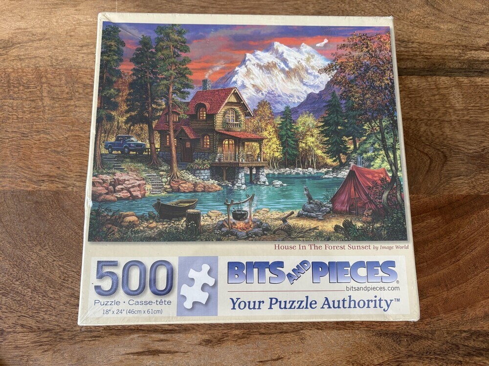 Bits And Pieces House In The Forest Sunset 500 Pc Jigsaw Puzzle 18x24 New Sealed